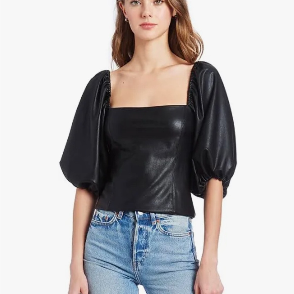 Amanda Uprichard Chic Black Puff Sleeve Top